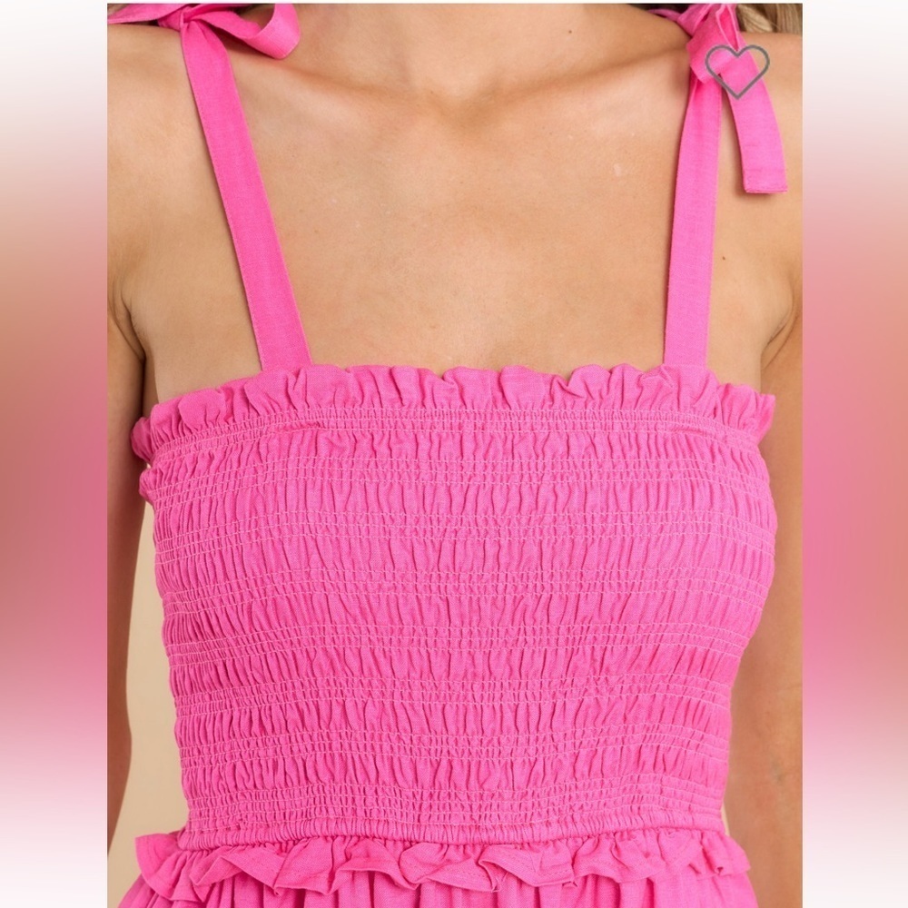 NEW Pink Smocked Midi Dress - Picture 2 of 7